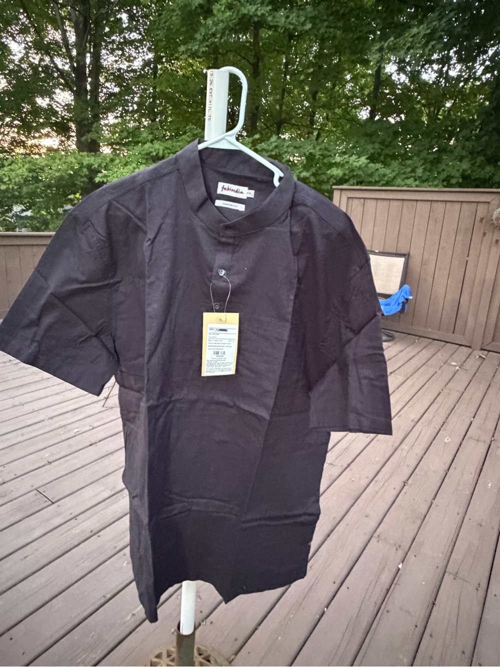 fabindia Black Short-Sleeve Tunic with Mandarin Collar new with tags